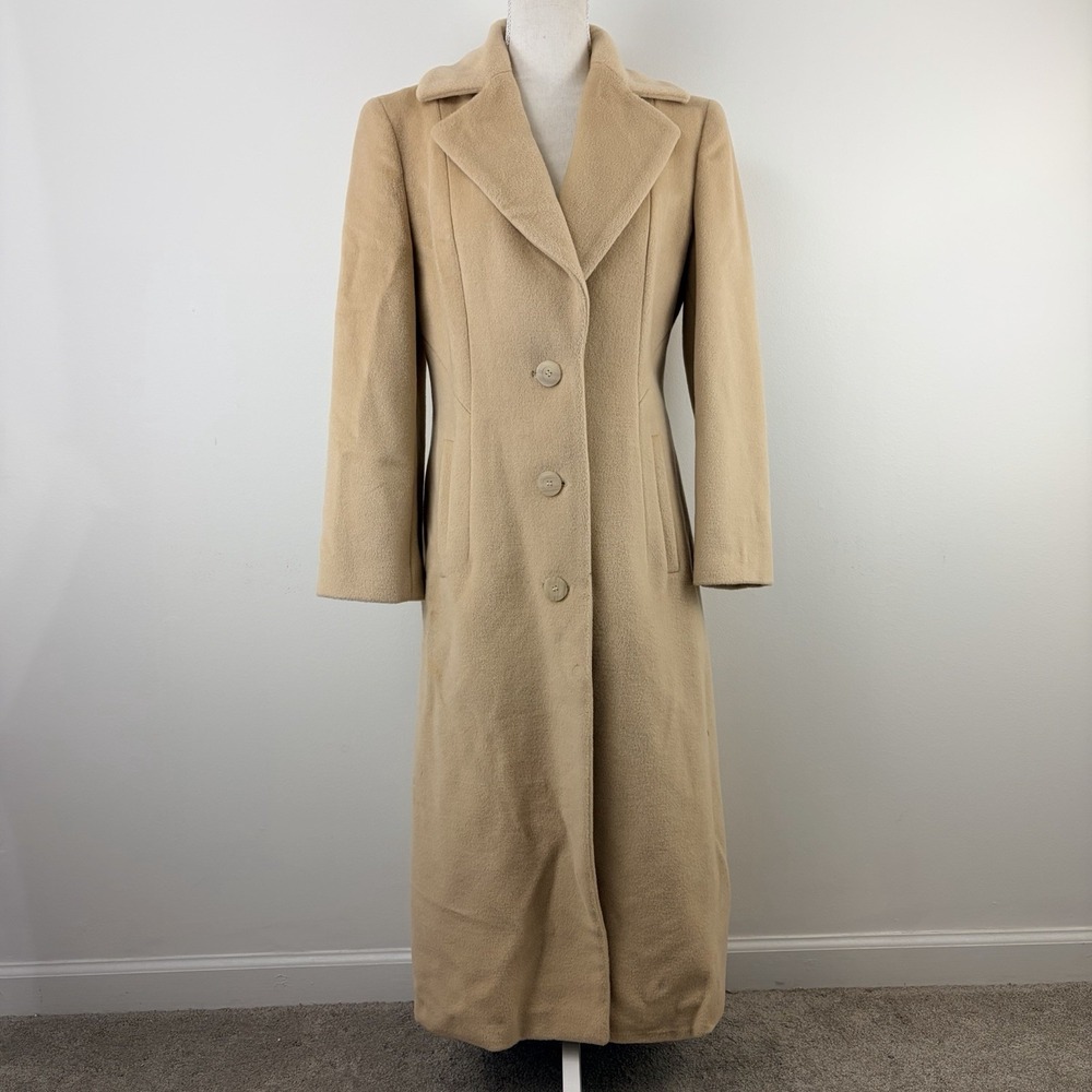 Adrienne‎ Vittadini Classico Beige Virgin Wool Long Coat Women's Size 6
